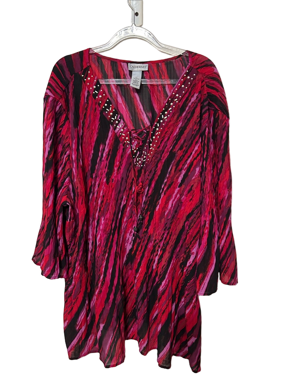 🎩Catherines Hot Pink/Red & Black Tunic/blouse  with Stud Accents  size 4X GUC